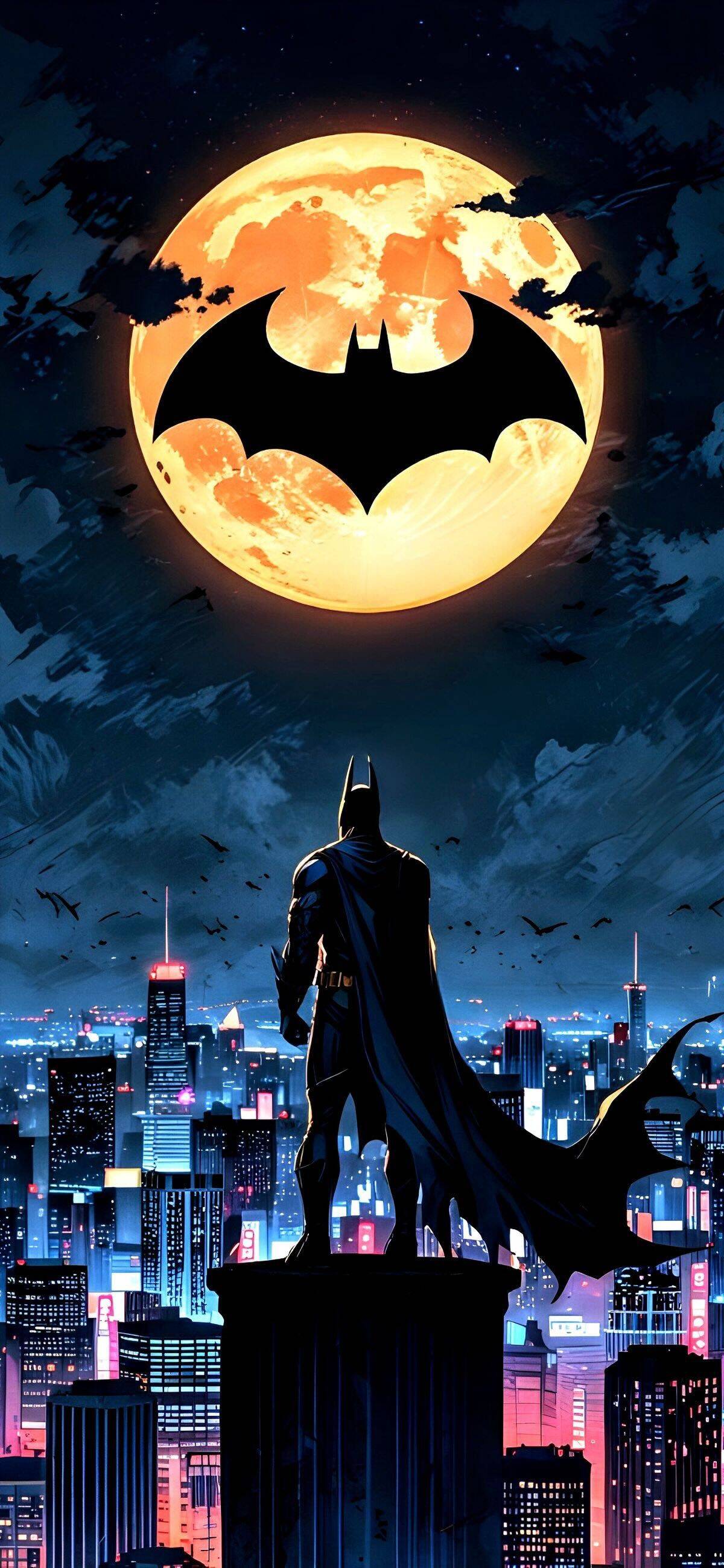 Batman in the City with the Full Moon Wallpaper for Cell Phone/iPhone 4K