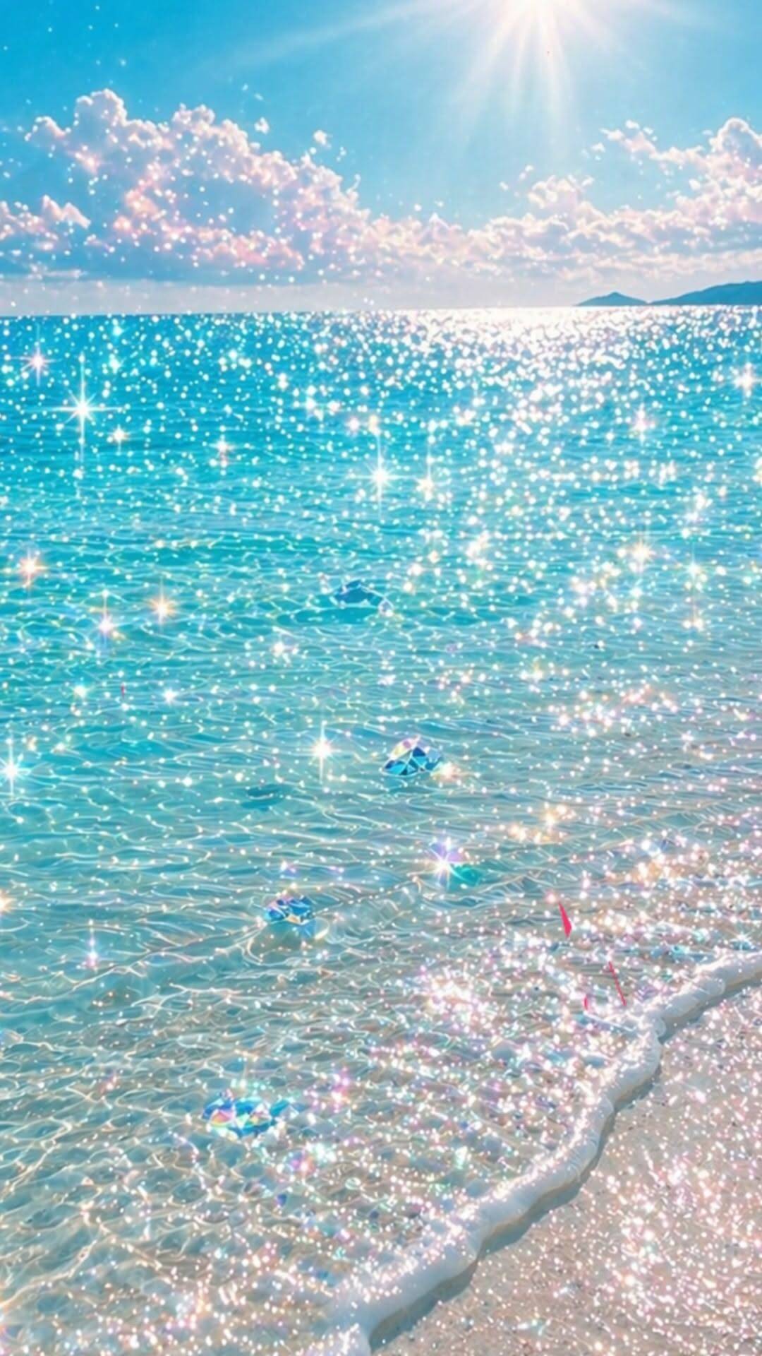 Fondo de Pantalla de Playa con Agua Brillante y Cielo Azul para Móvil/iPhone 4K