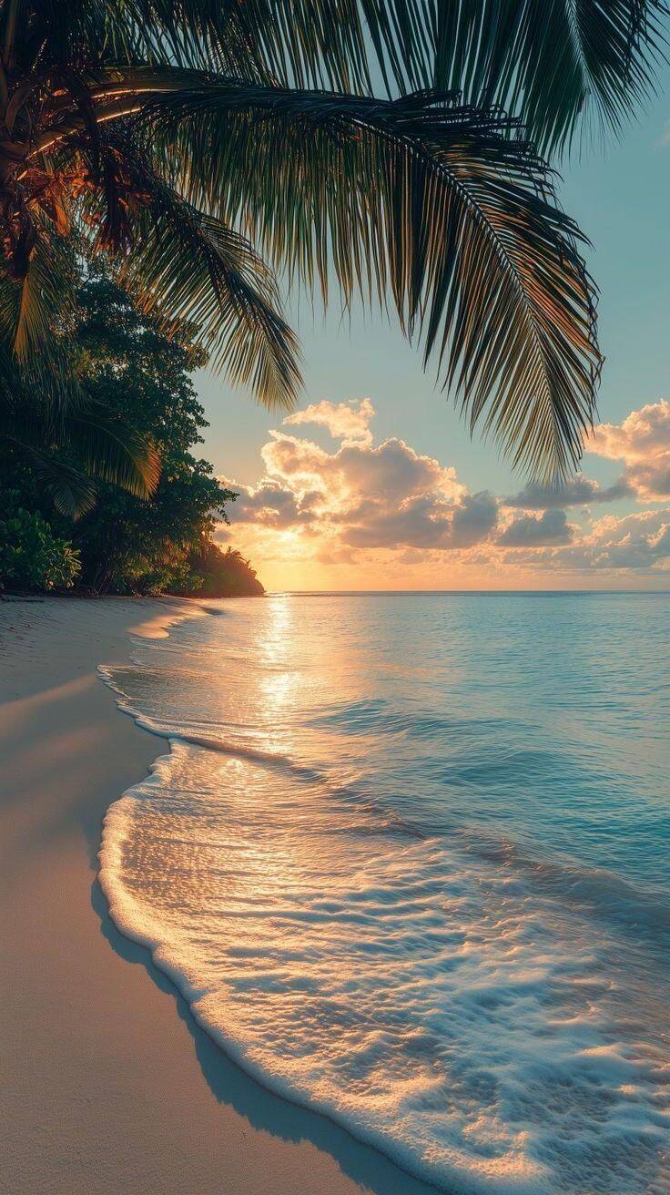 Papel de Parede de Praia com Pôr do Sol e Ondas para Celular/iPhone 4K