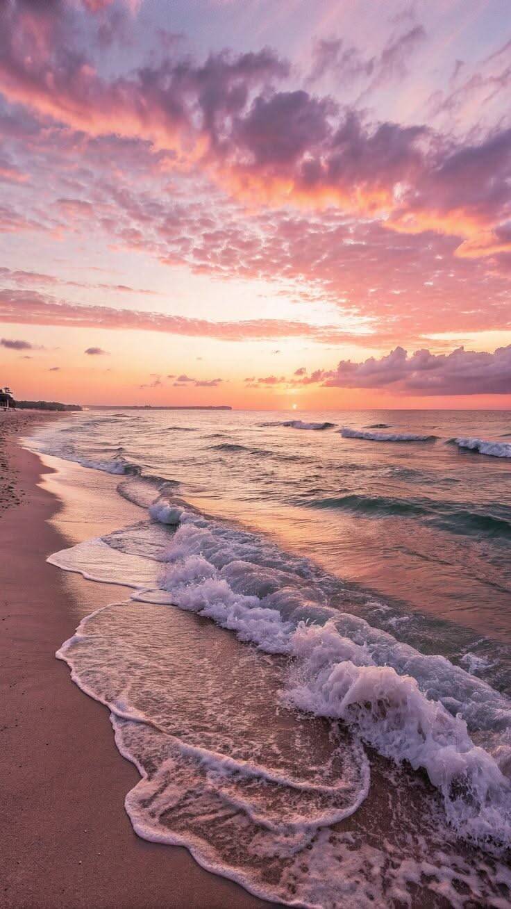 Papel de Parede de Praia com Pôr do Sol e Ondas para Celular/iPhone 4K