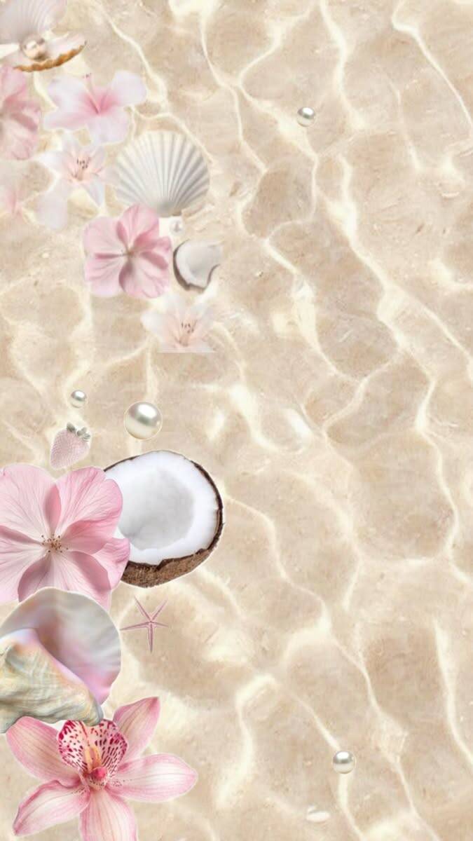 Papel de Parede de Praia com Conchas e Flores para Celular/iPhone 4K