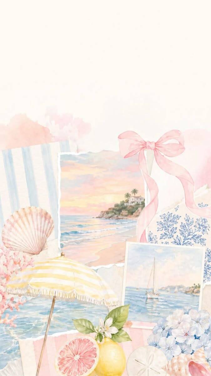 Papel de Parede de Praia com Elementos Tropicais e Cores Suaves para Celular/iPhone 4K
