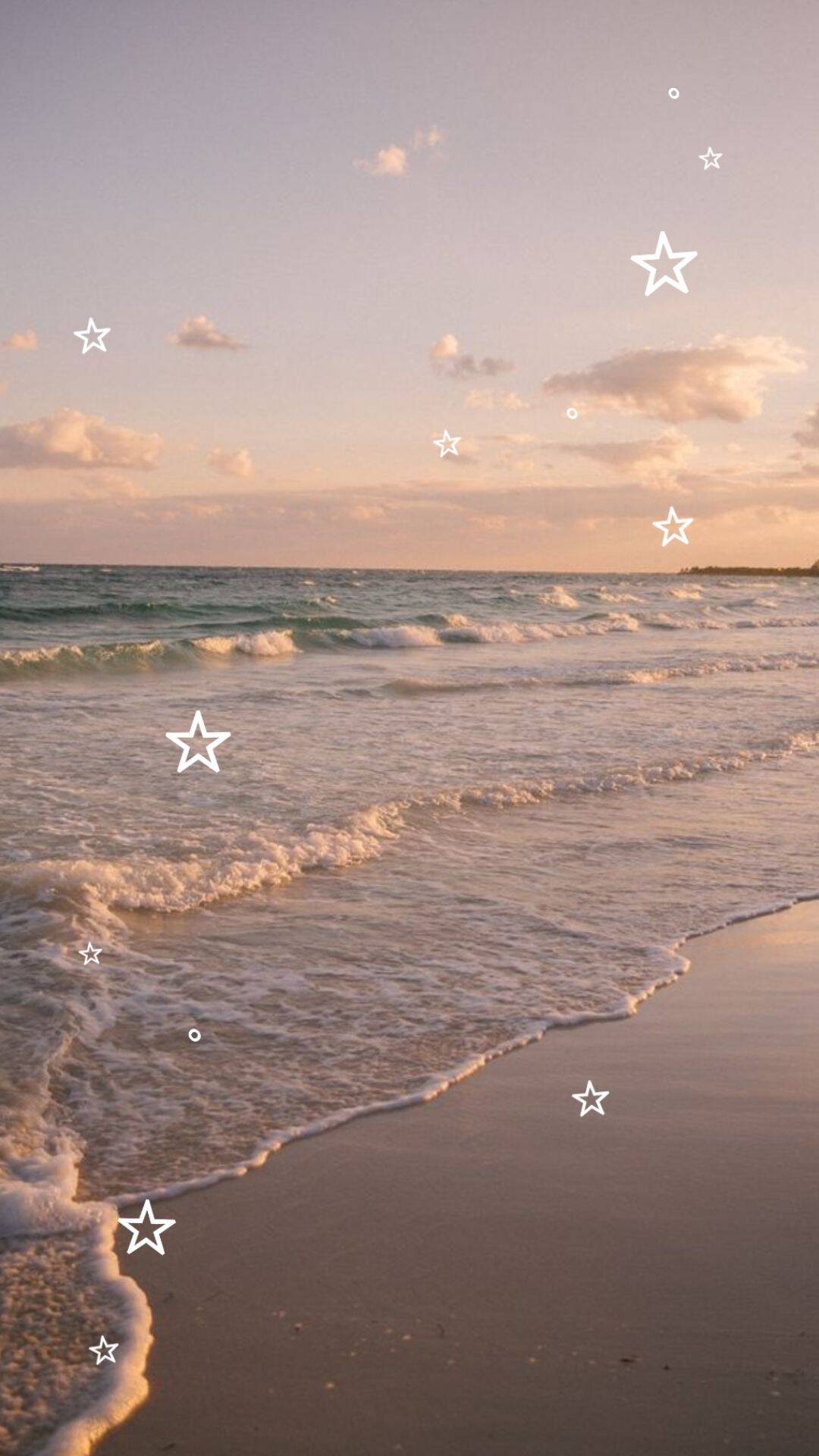 Papel de Parede de Praia com Ondas e Céu Rosa para Celular/iPhone 4K