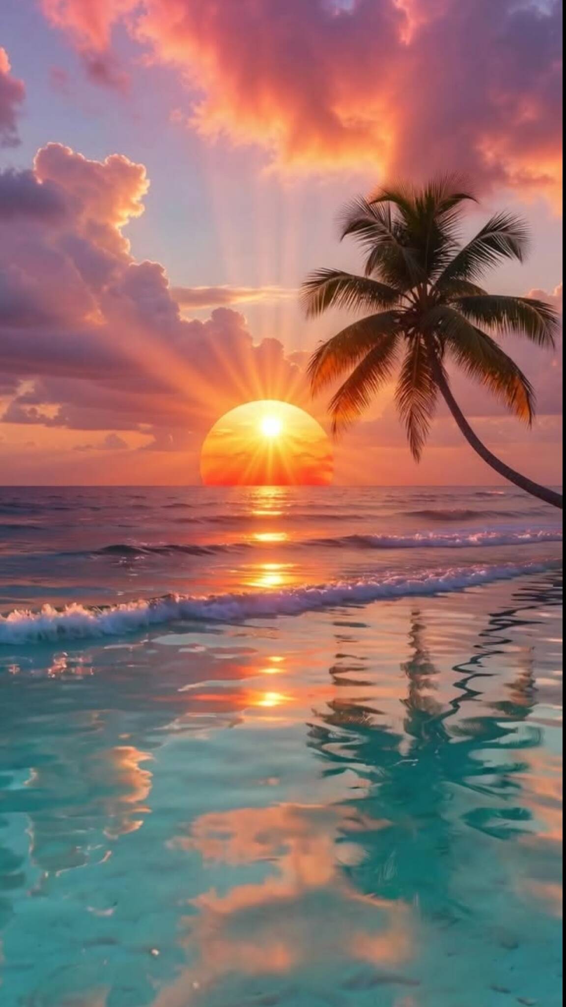 Papel de Parede de Praia com Pôr do Sol e Palmeiras para Celular/iPhone 4K