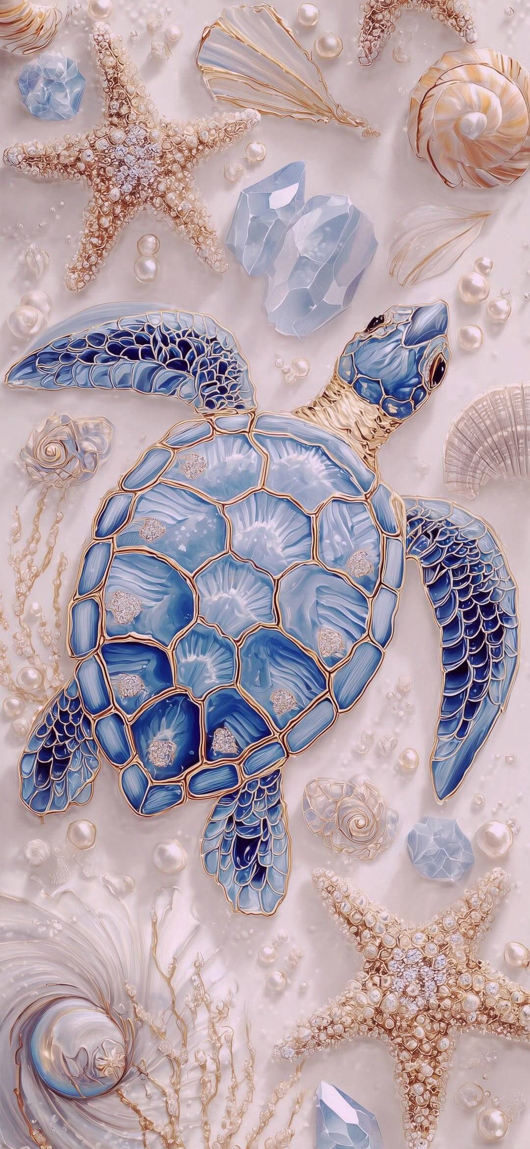 Fondo de Pantalla de Playa con Tortuga y Conchas para Celular/iPhone 4K