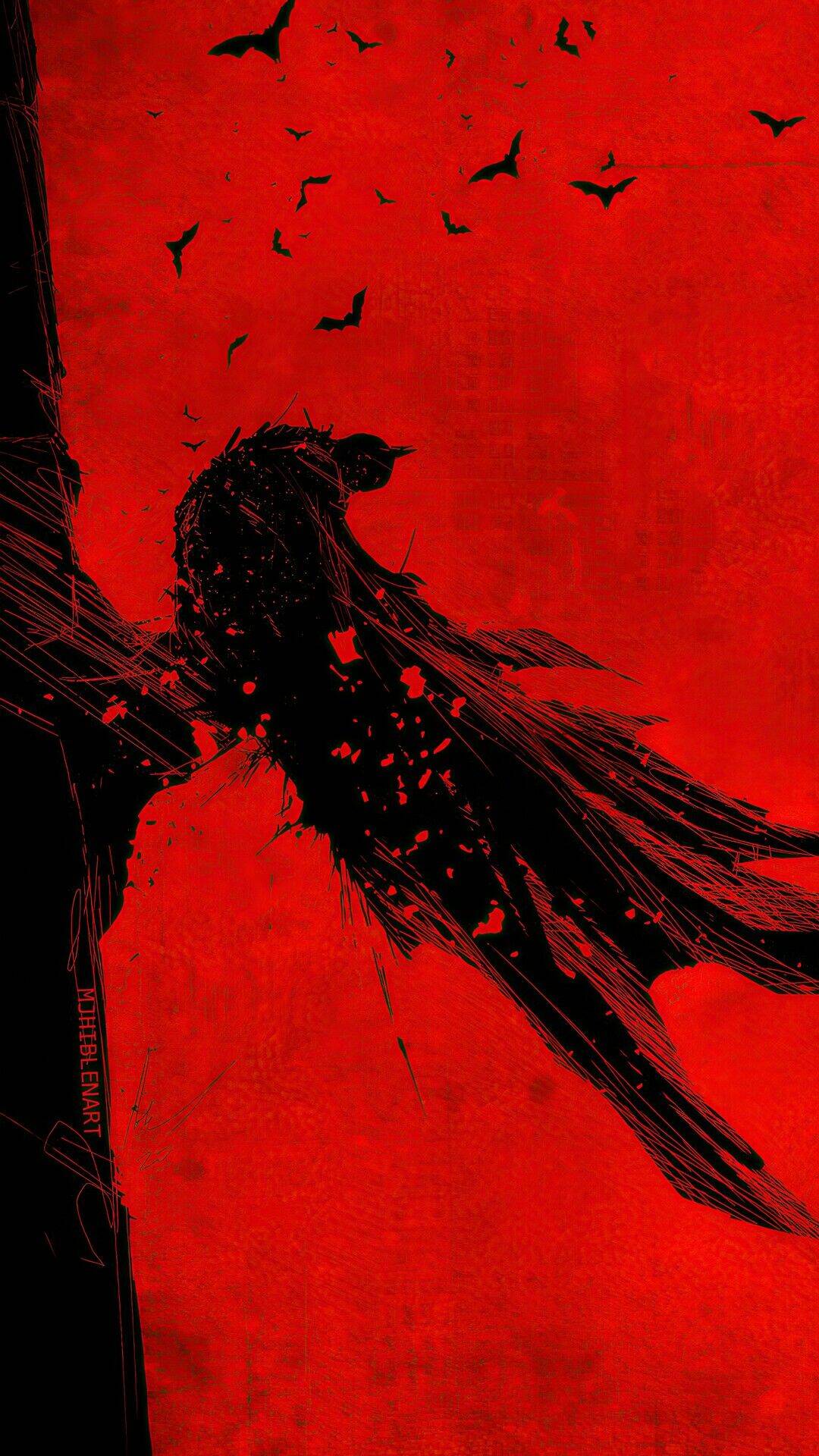 Dark Batman Wallpaper on Red Background for Mobile/iPhone 4K