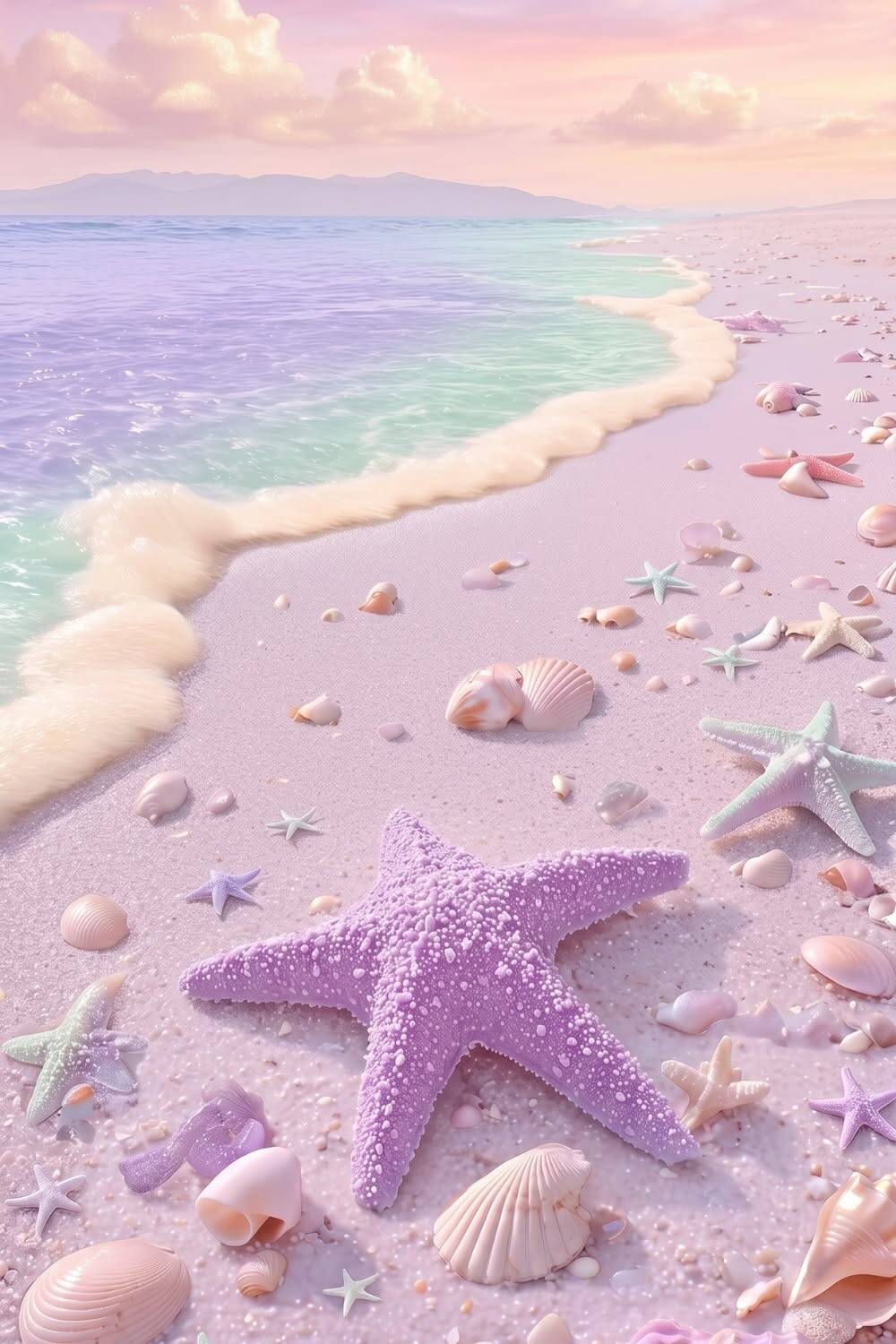 Fondo de Pantalla de Playa con Estrellas de Mar y Conchas para Celular/iPhone 4K