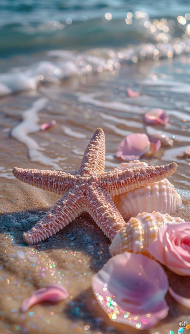 Fondo de Pantalla de Playa con Estrellas de Mar y Conchas para Celular/iPhone 4K