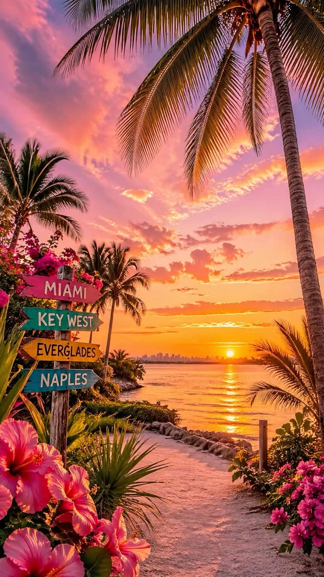 Fondo de Pantalla de Playa con Atardecer y Palmeras para Móvil/iPhone 4K