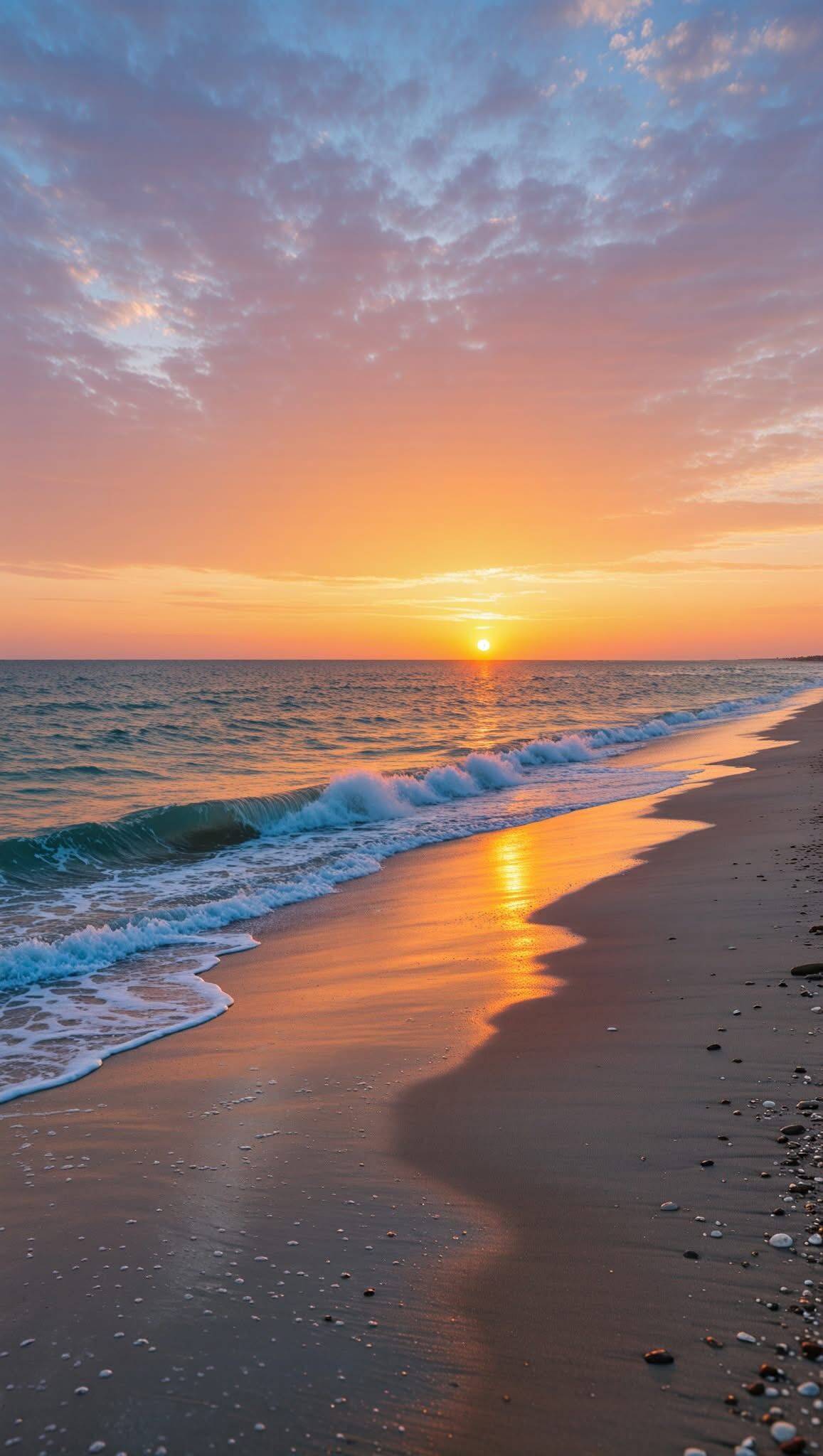 Fondo de Pantalla de Playa con Atardecer y Olas para Celular/iPhone 4K