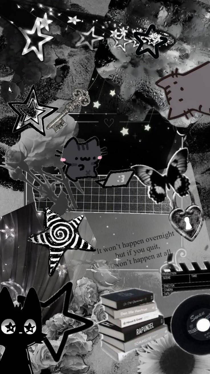 Papel de Parede Preto e Branco com Estrelas e Gatos para Celular/iPhone 4K