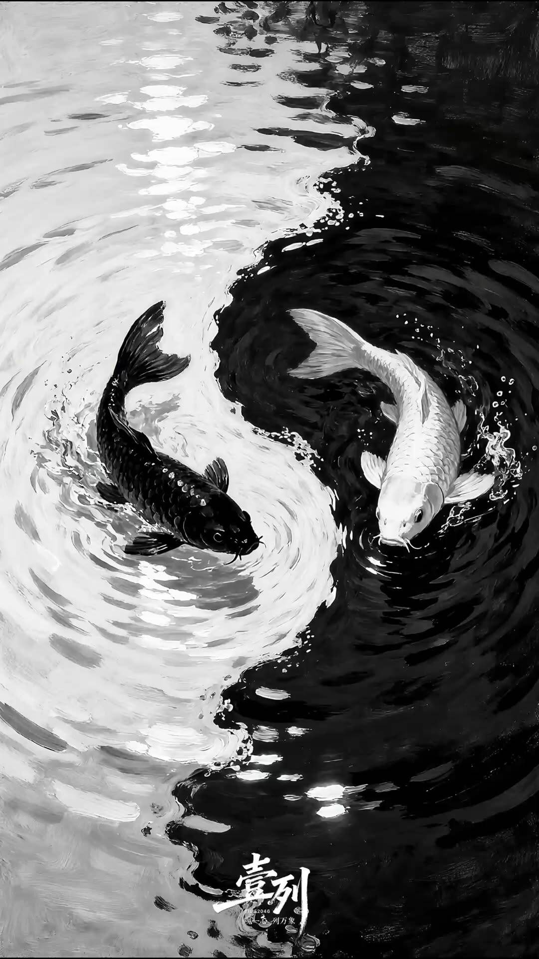 Papel de Parede Preto e Branco com Peixes Koi para Celular/iPhone 4K