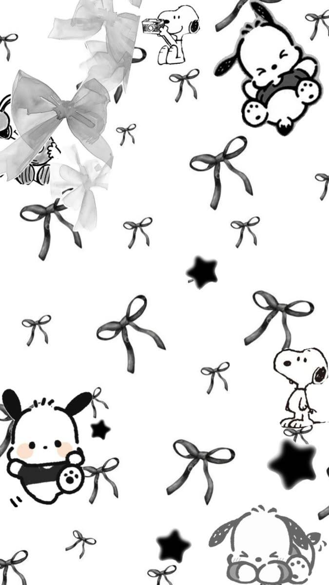 Papel de Parede Preto e Branco com Personagens Fofos para Celular/iPhone 4K