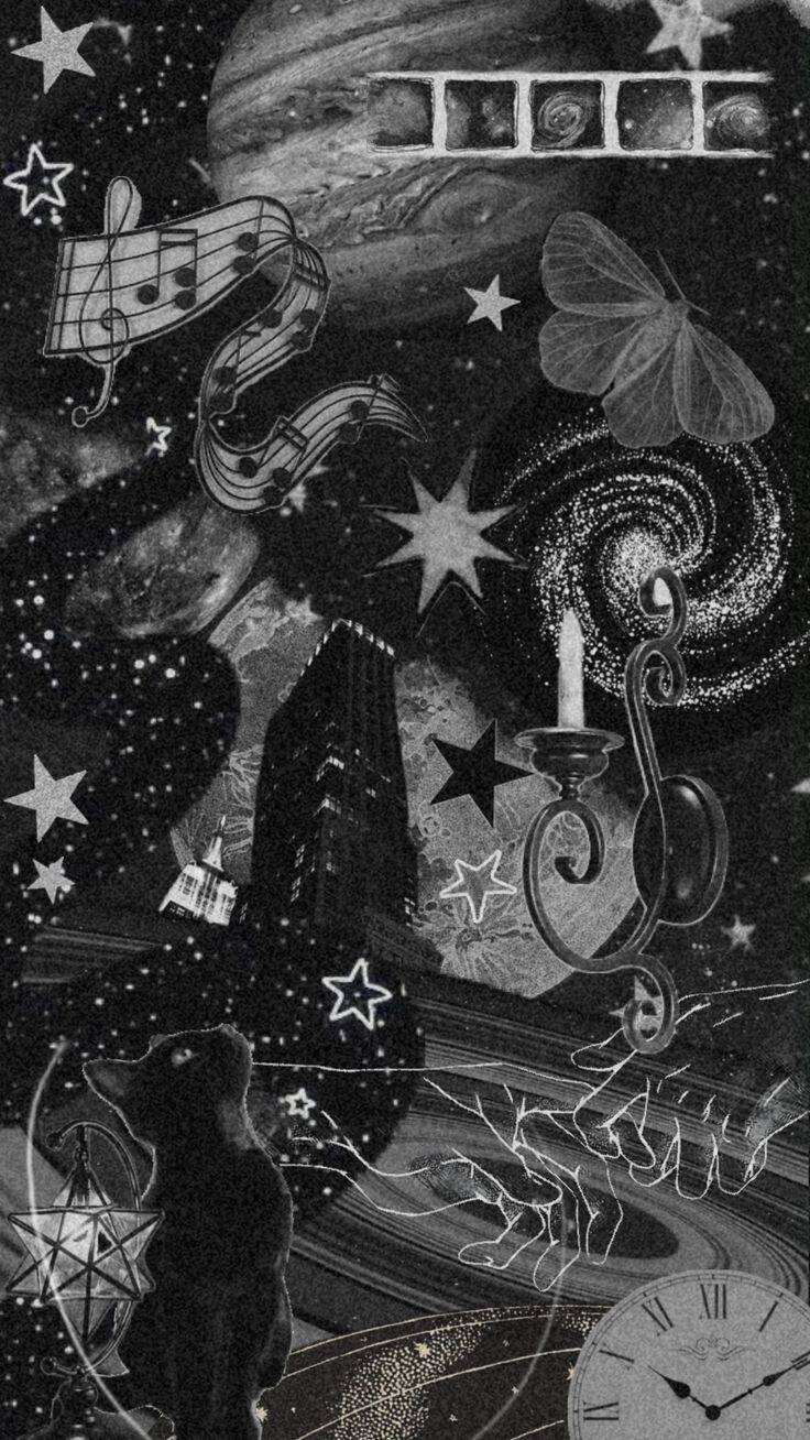 Black and White Wallpaper with Stars and Music for Cell Phone/iPhone 4K