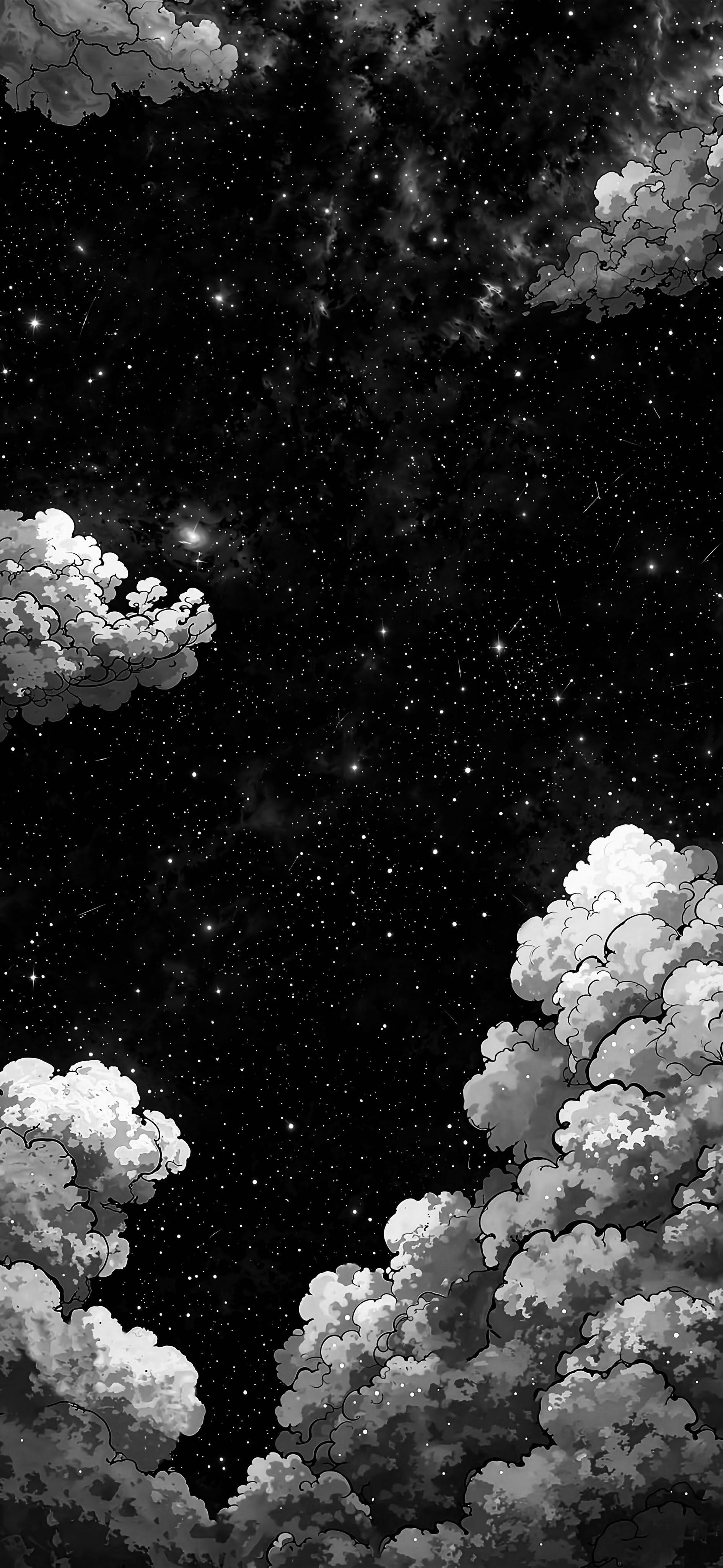Black and White Wallpaper with Clords and Stars for Cell Phone/iPhone 4K