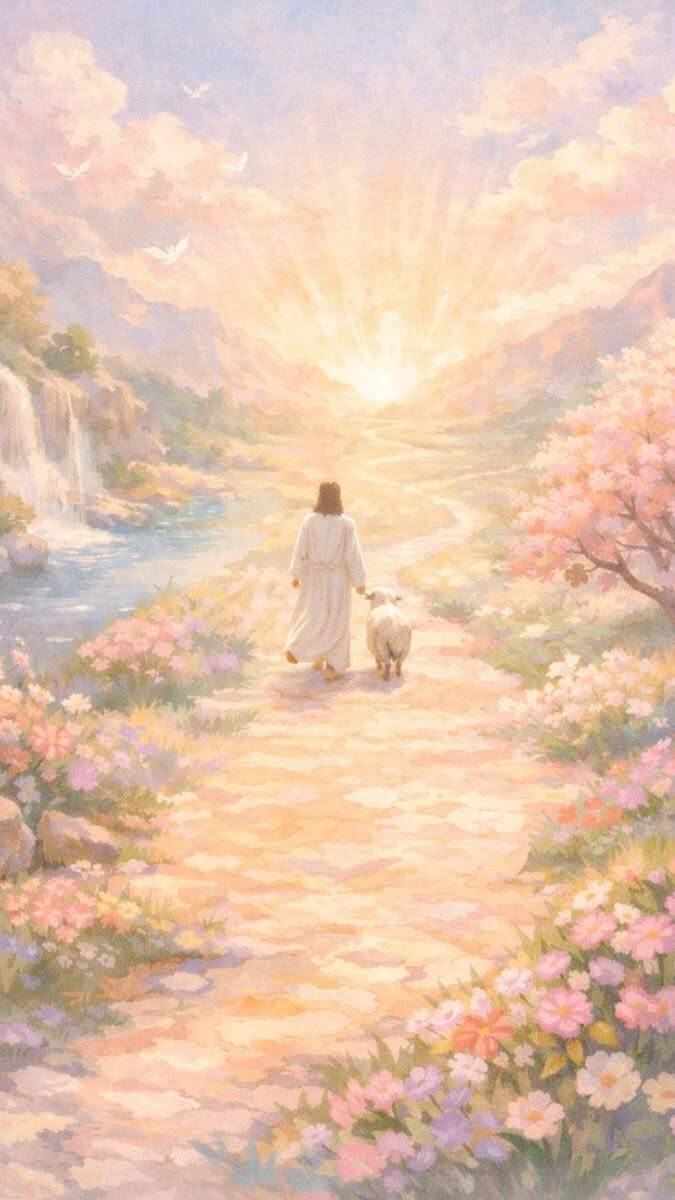 Papel de Parede Cristão com Jesus Caminhando e Flores para Celular/iPhone 4K