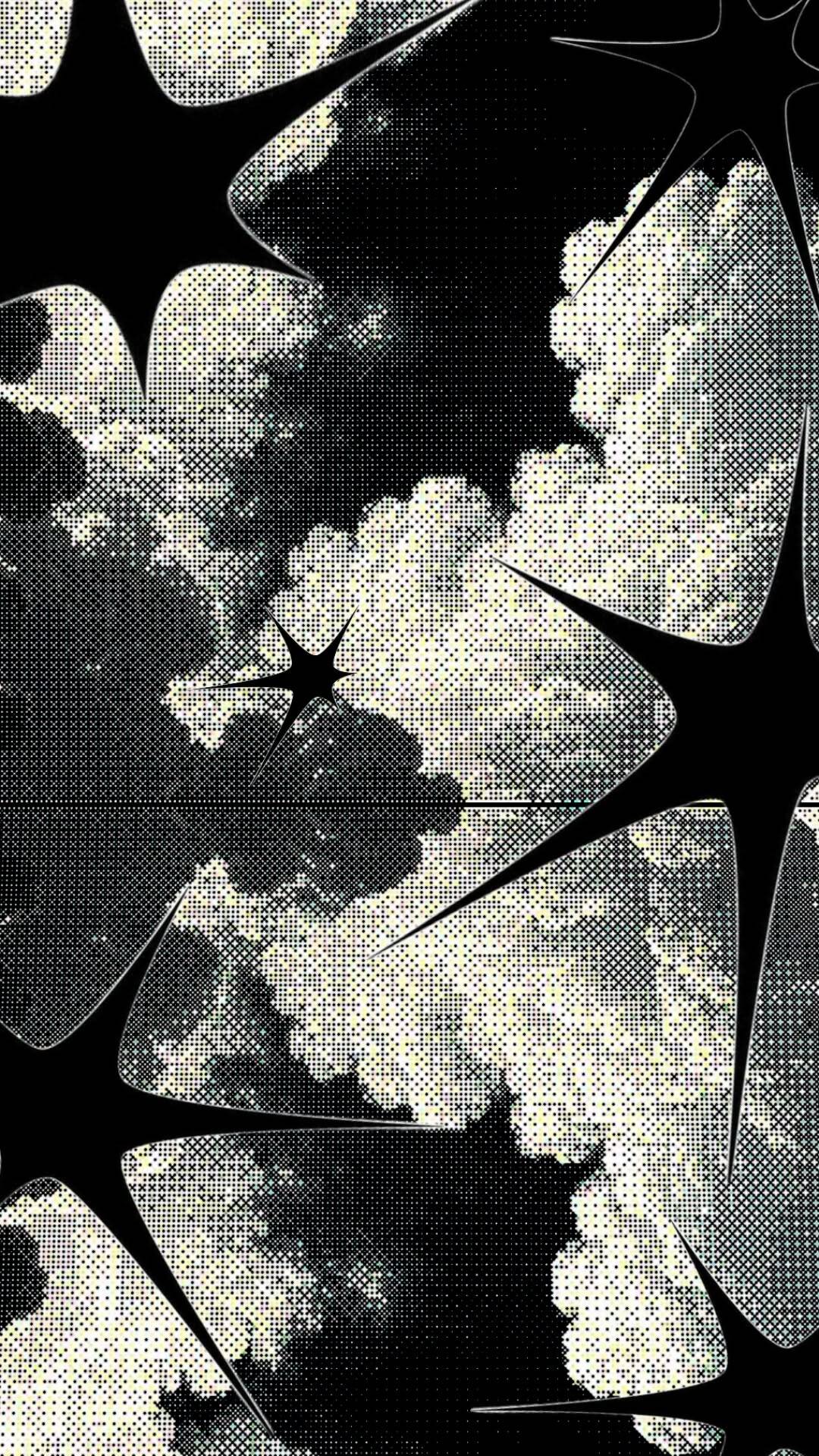 Papel de Parede Preto e Branco com Nuvens e Estrelas para Celular/iPhone 4K