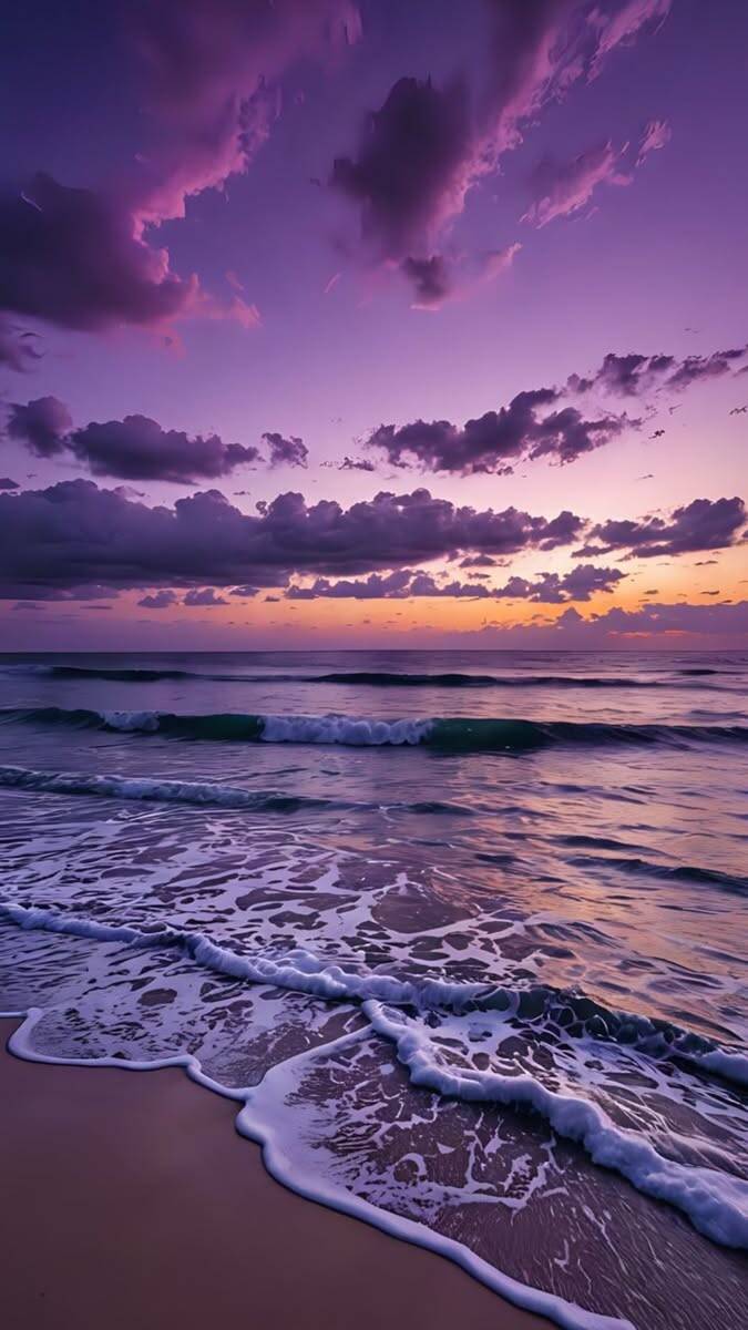 Fondo de Pantalla de Playa con Atardecer y Olas para Celular/iPhone 4K