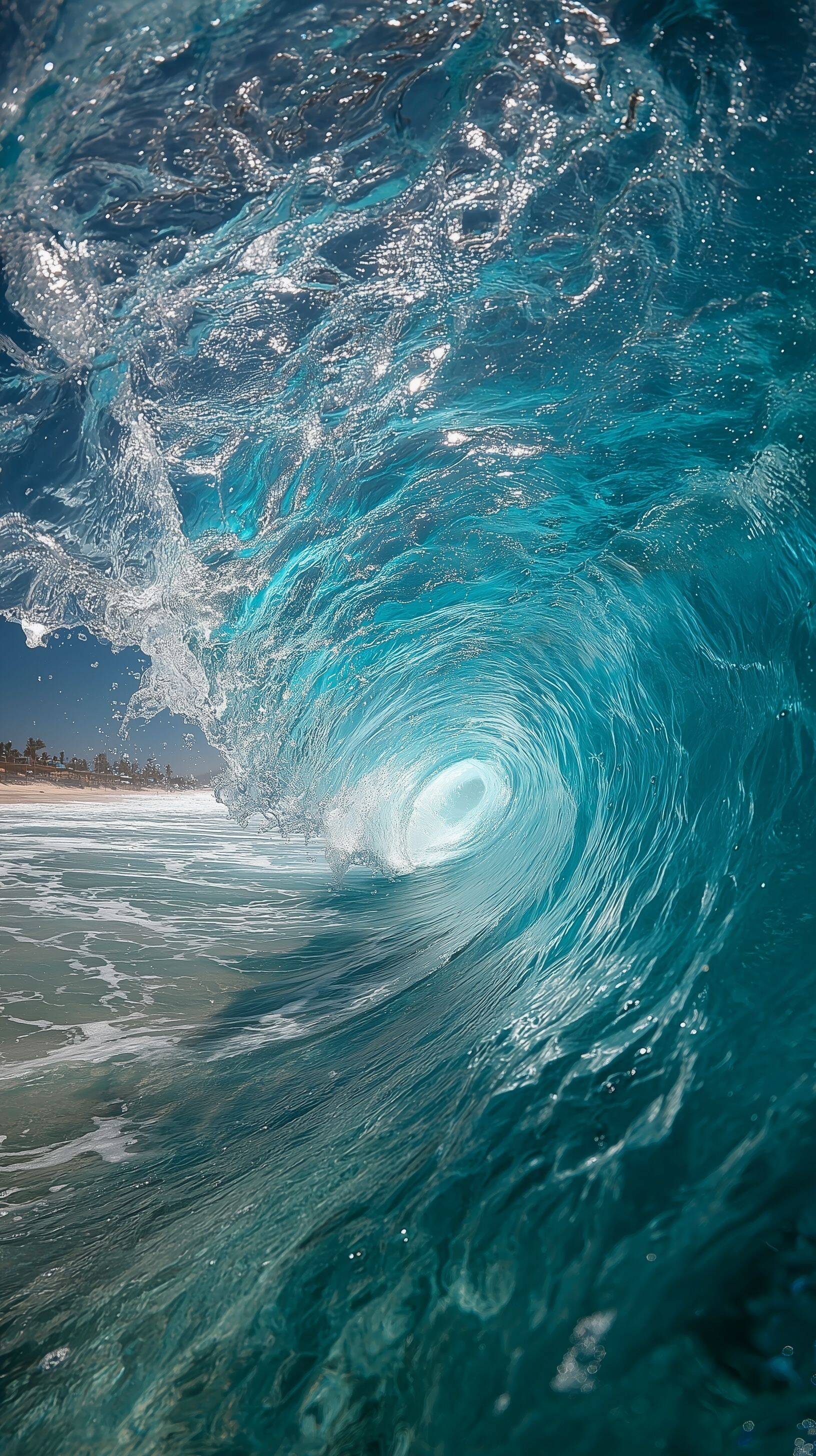 Fondo de Pantalla de Crystal Blue Wave Beach para Móvil/iPhone 4K