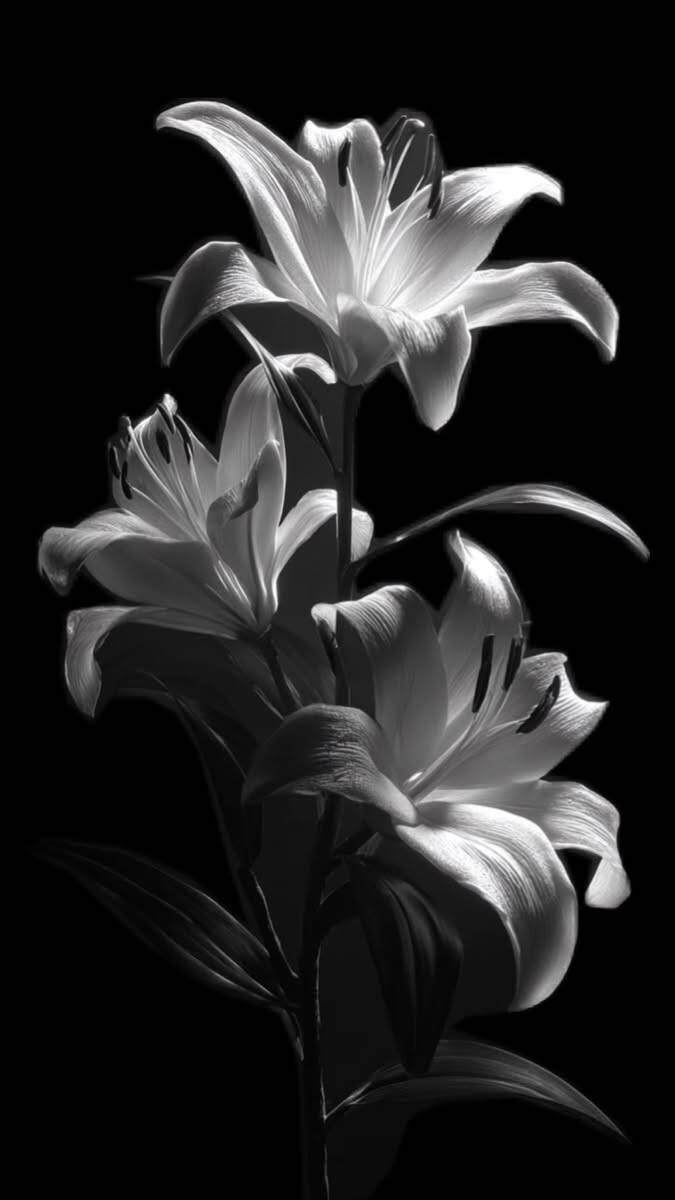 Papel de Parede Preto e Branco com Flores para Celular/iPhone 4K