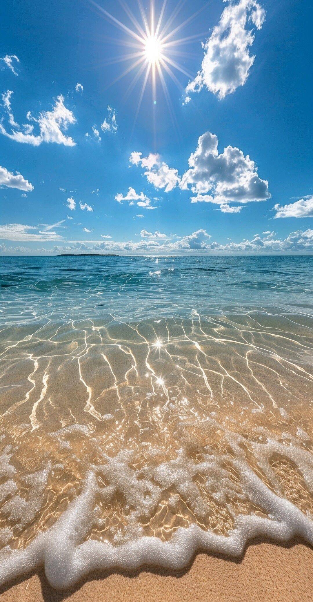 Fondo de Pantalla de Playa con Cielo Azul y Sol Radiante para Celular/iPhone 4K