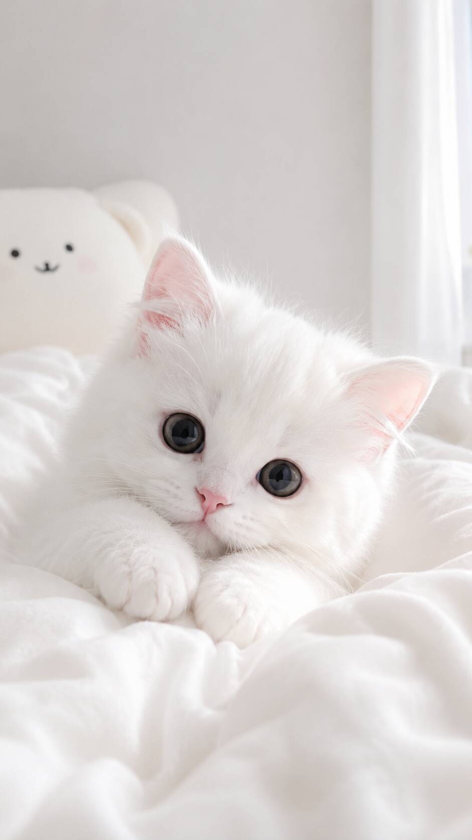 Papel de Parede de Gatinho Branco Fofo com Olhos Grandes para Celular/iPhone 4K