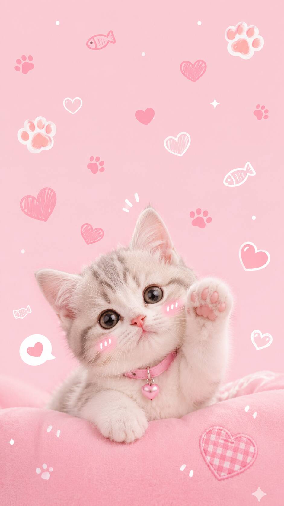Papel de Parede de Gatinho Fofinho com Fundo Rosa para Celular/iPhone 4K