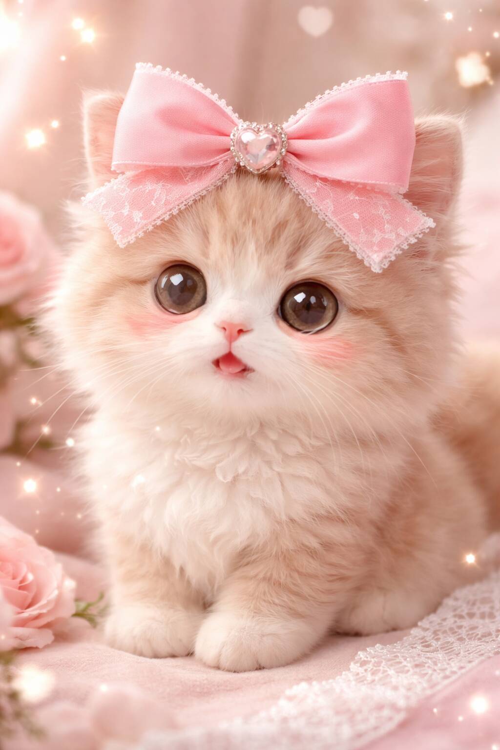 Papel de Parede de Gatinha Fofinha com Laço Rosa para Celular/iPhone 4K