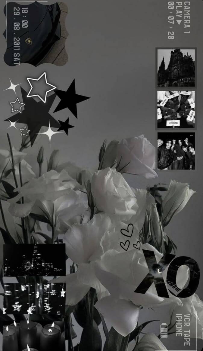 Papel de Parede Preto e Branco com Flores e Estrelas para Celular/iPhone 4K