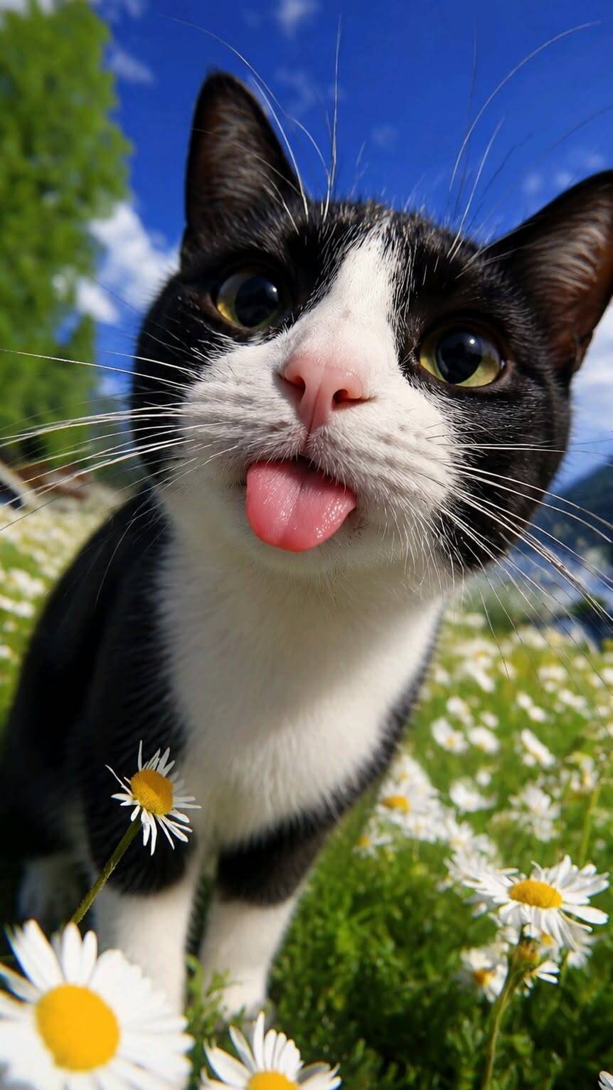 Papel de Parede de Gato Brincalhão com Língua de Fora para Celular/iPhone 4K