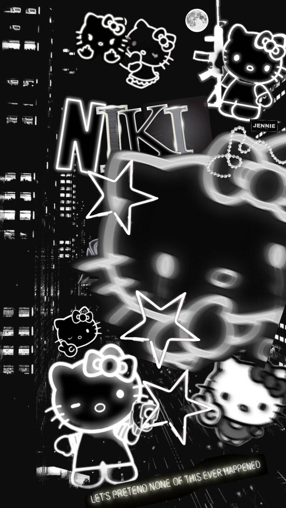 Papel de Parede Preto e Branco com Hello Kitty para Celular/iPhone 4K
