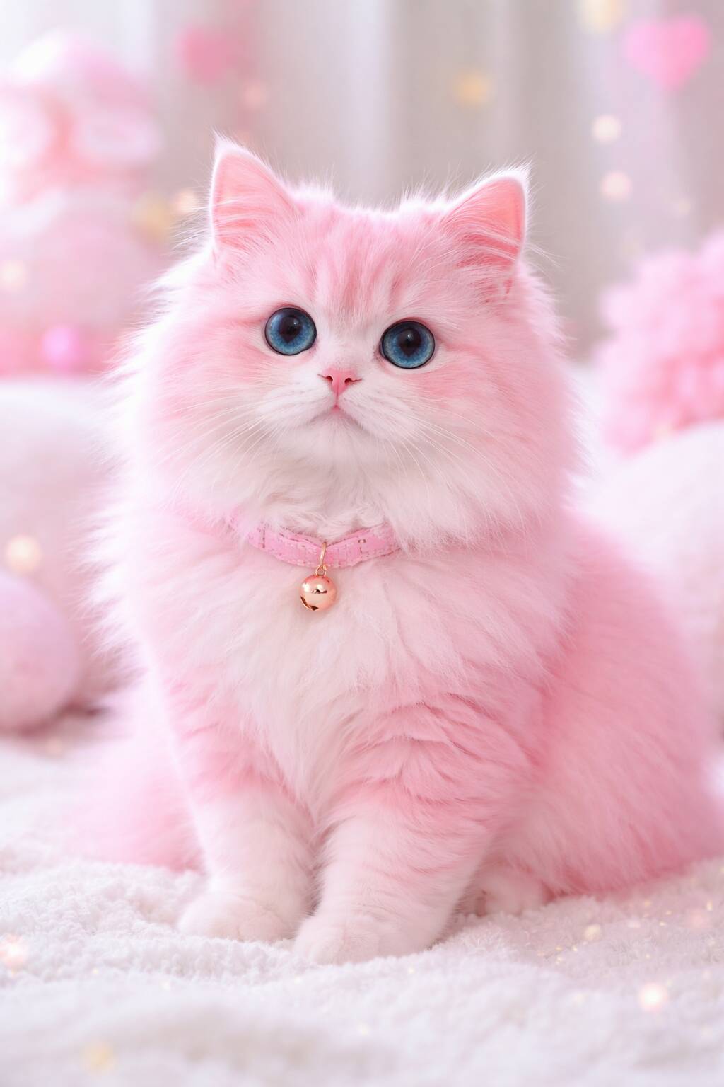 Papel de Parede de Gatinha Rosa Fofinha com Olhos Azuis para Celular/iPhone 4K