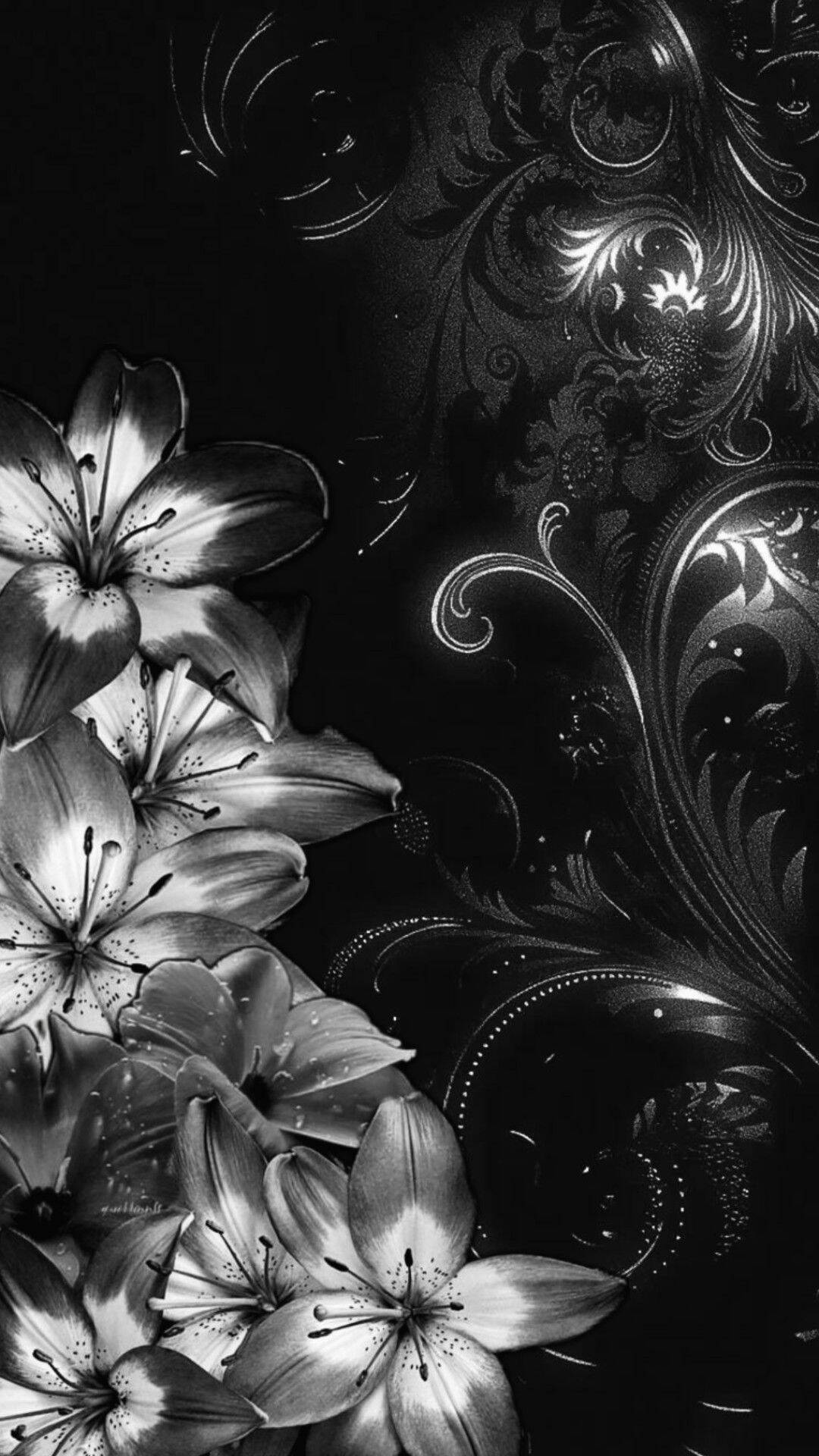 Papel de Parede Preto e Branco com Flores para Celular/iPhone 4K