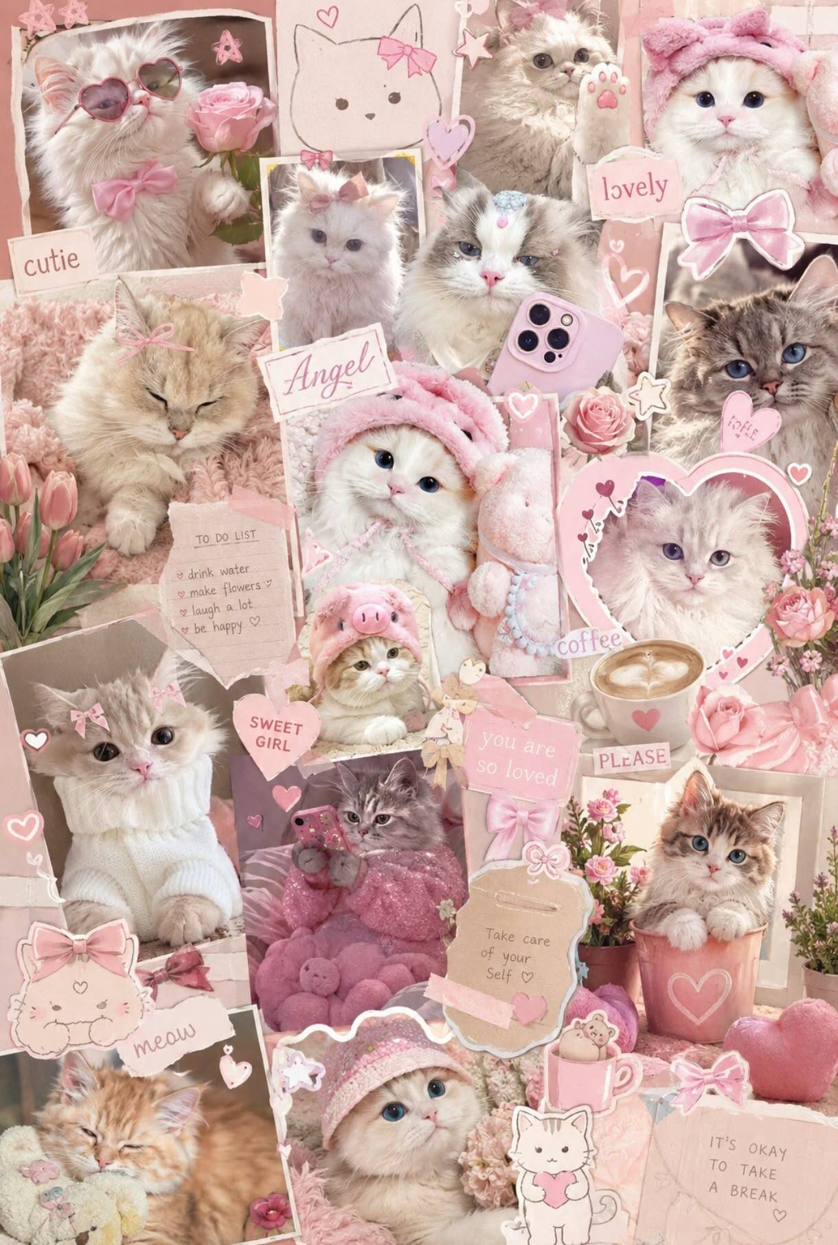 Papel de Parede de Gato Fofinho com Acessórios Rosa para Celular/iPhone 4K