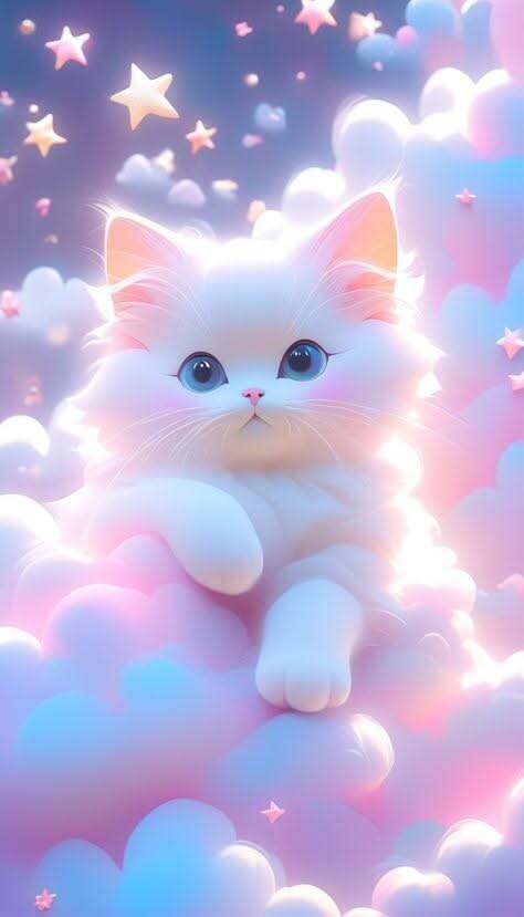 Papel de Parede de Gato Fofo com Nuvens Coloridas para Celular/iPhone 4K