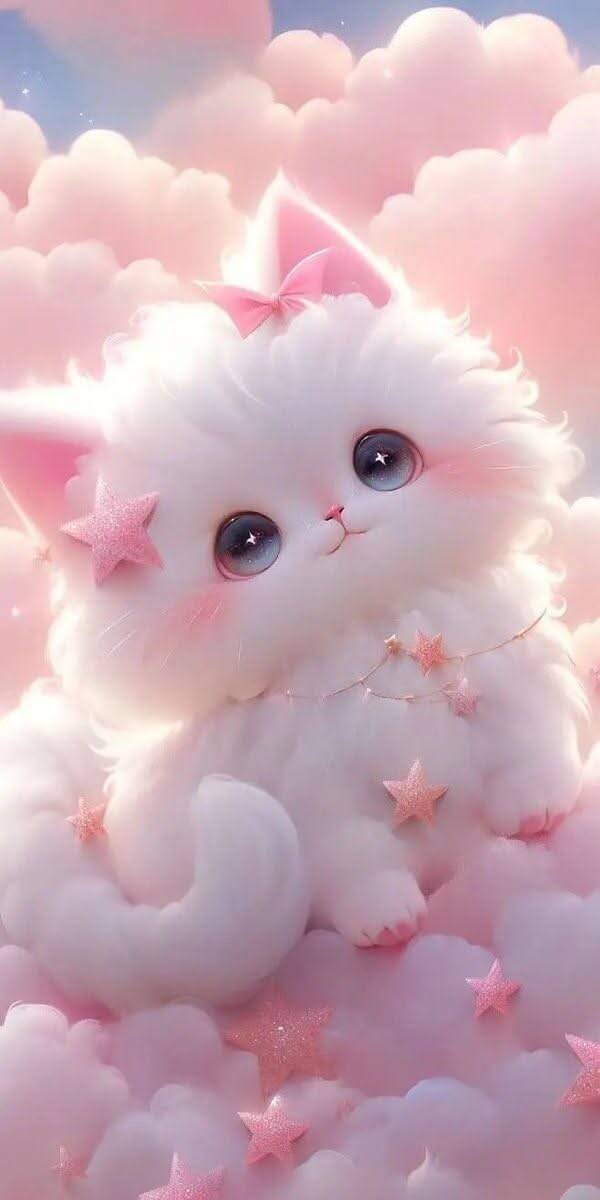 Papel de Parede de Gatinha Fofa com Estrelas para Celular/iPhone 4K