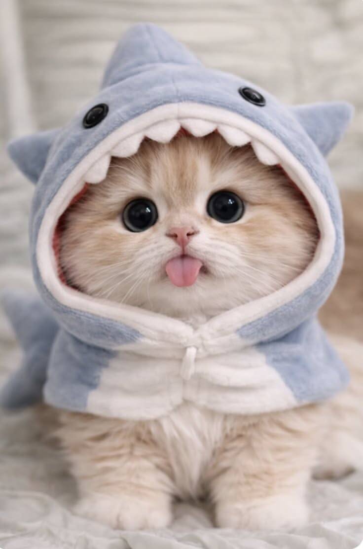 Papel de Parede de Gatinho Fofinho com Fantasia de Tubarão para Celular/iPhone 4K