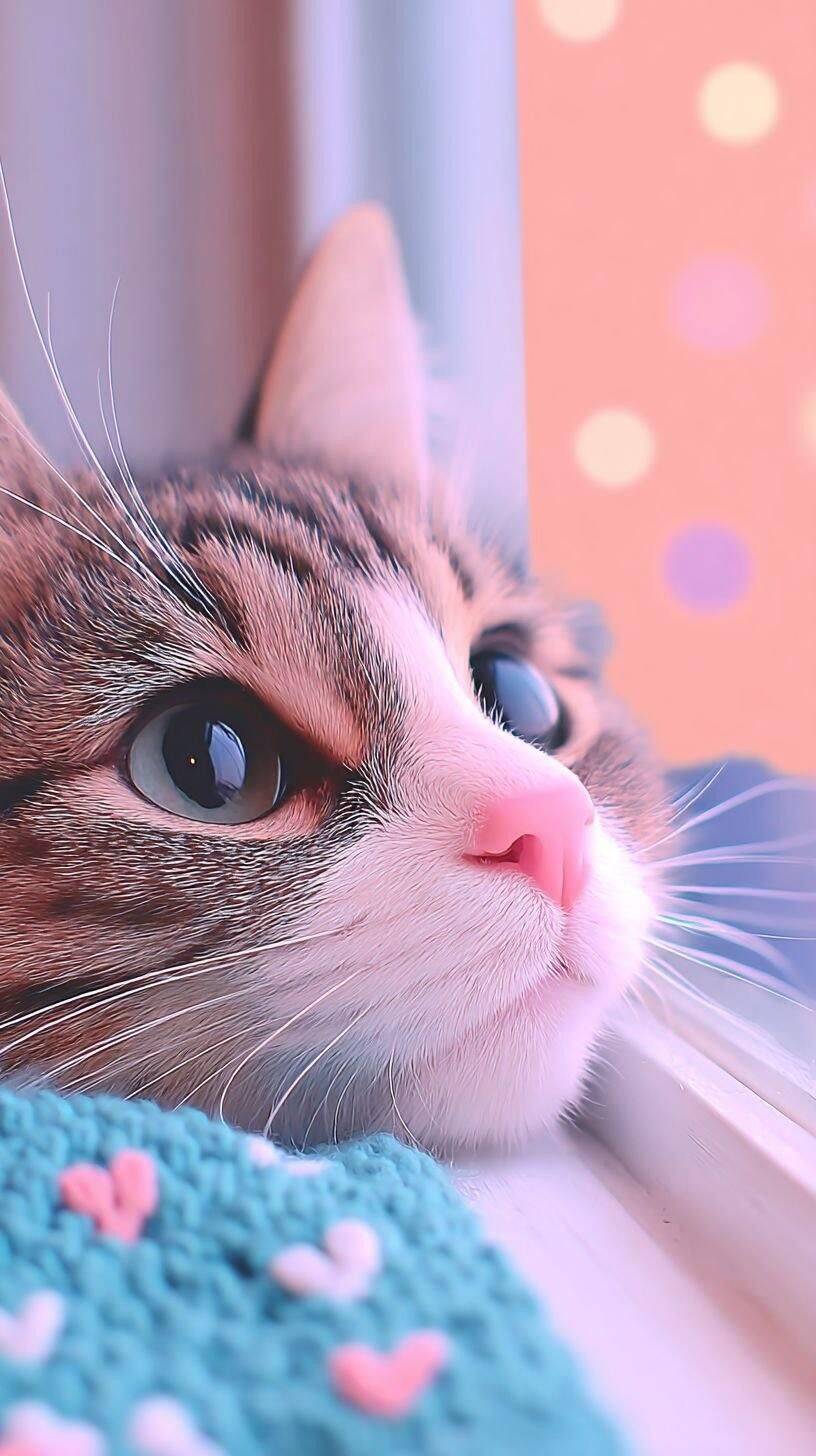 Papel de Parede de Gato Fofo Olhando pela Janela para Celular/iPhone 4K
