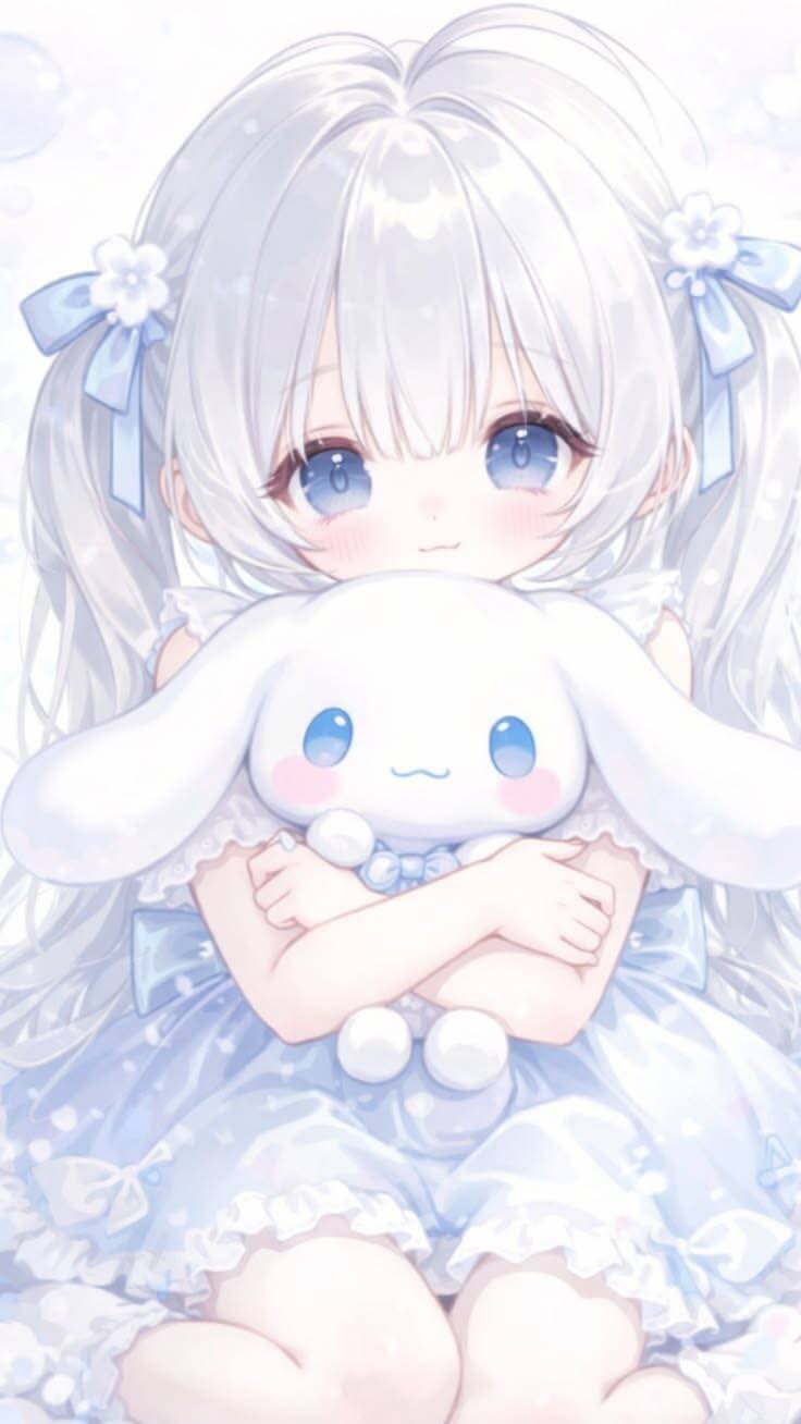 Papel de Parede Cinnamoroll Fofo com Menina para Celular/iPhone