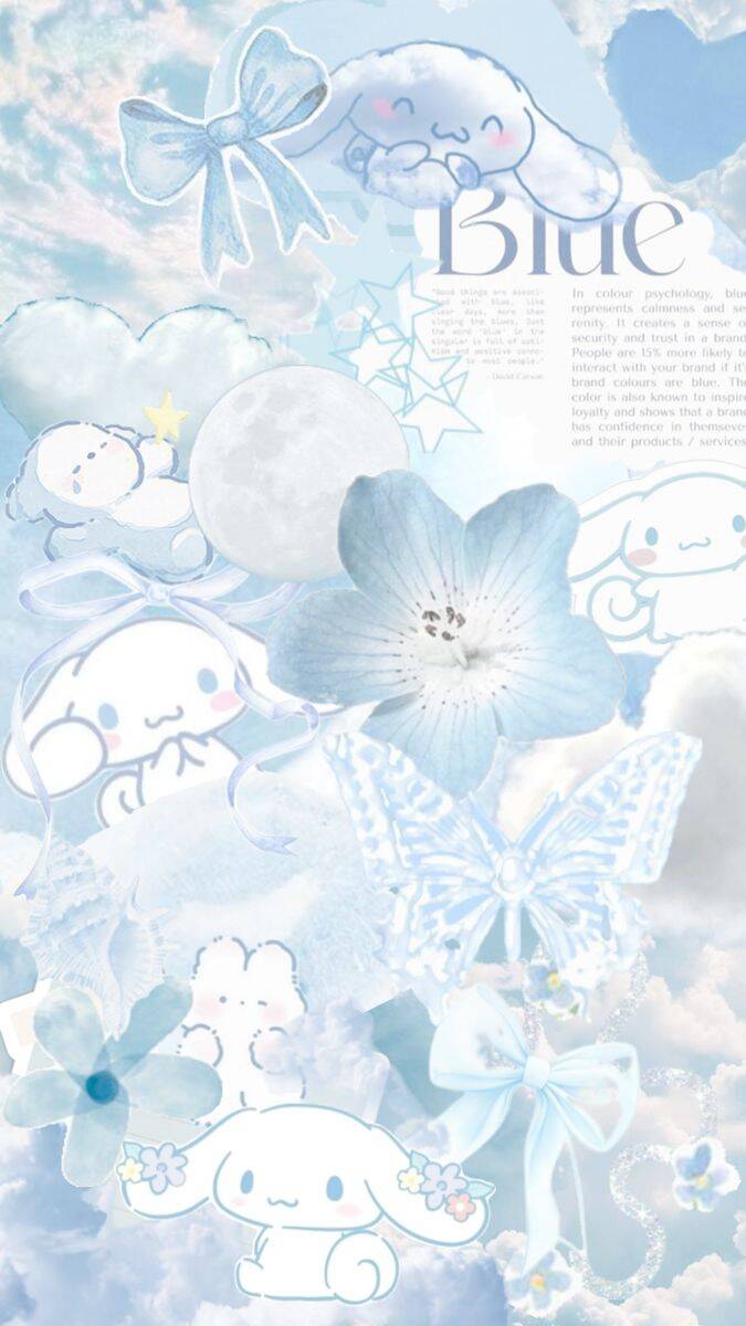 Papel de Parede Cinnamoroll Azul com Flores para Celular