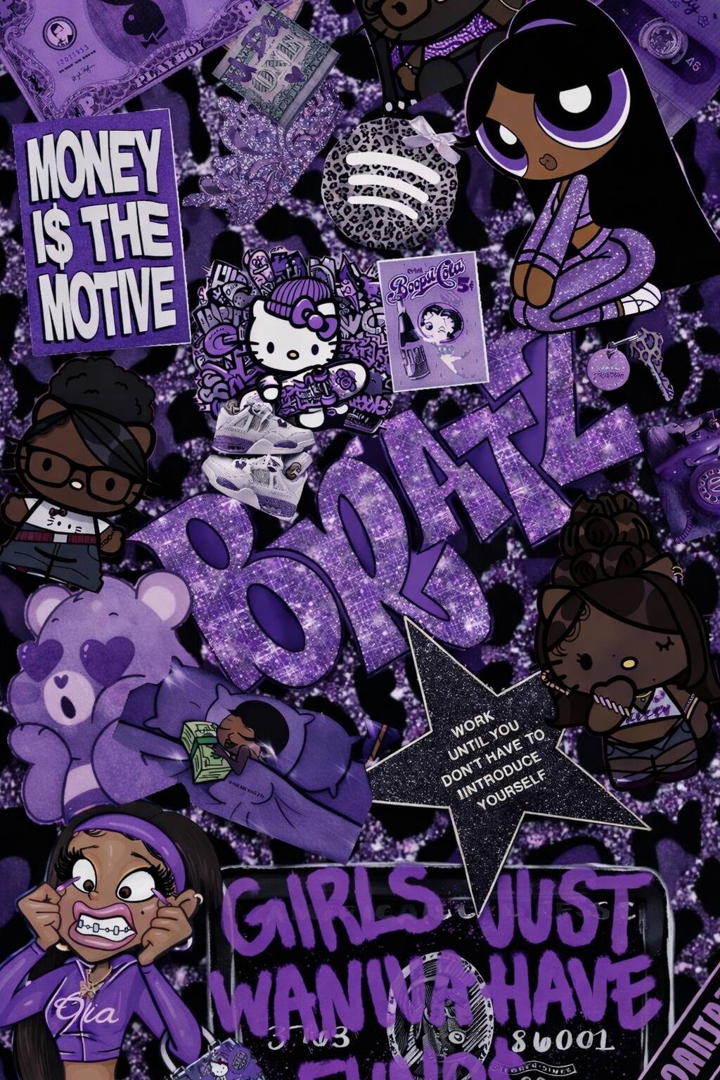 Papel de Parede Baddie Roxo com Personagens para Celular/iPhone