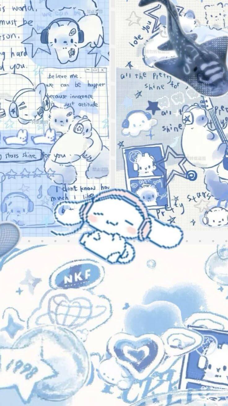 Papel de Parede Cinnamoroll Azul com Estrelas para Celular