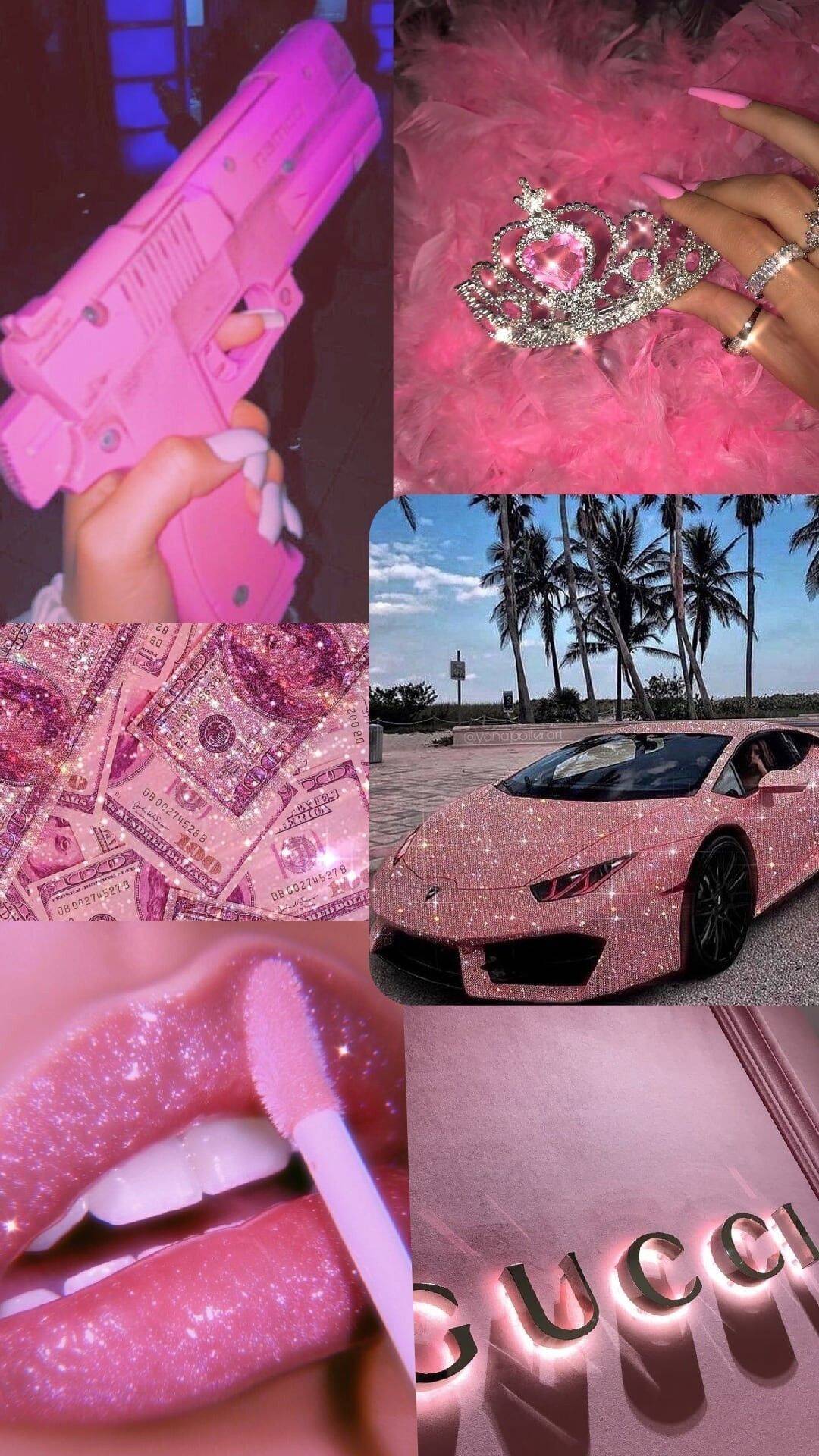 Papel de Parede Baddie Rosa com Carro e Dinheiro para Celular/iPhone