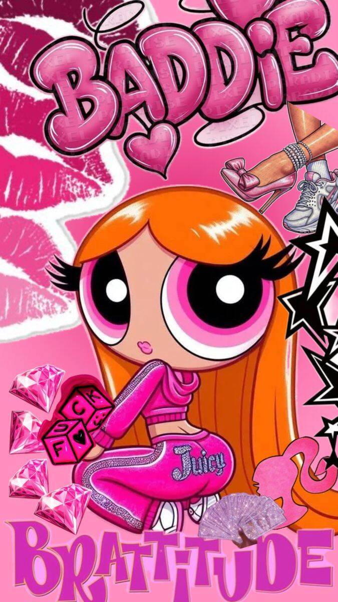Papel de Parede Baddie Rosa Estilo Desenho para Celular/iPhone