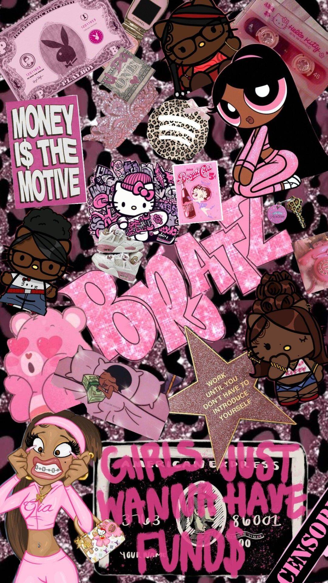 Papel de Parede Baddie com Personagens e Dinheiro para Celular/iPhone