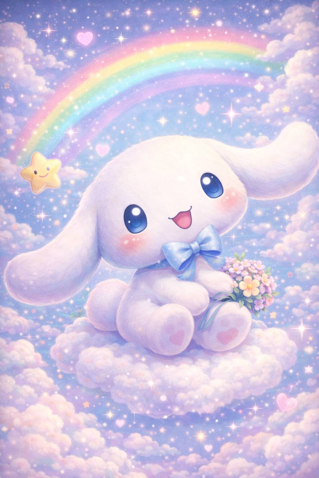 Papel de Parede Cinnamoroll com Arco Íris e Estrelas para Celular/iPhone