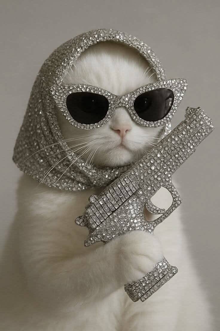 Papel de Parede de Gato Estiloso com Óculos e Arma Brilhante para Celular/iPhone 4K