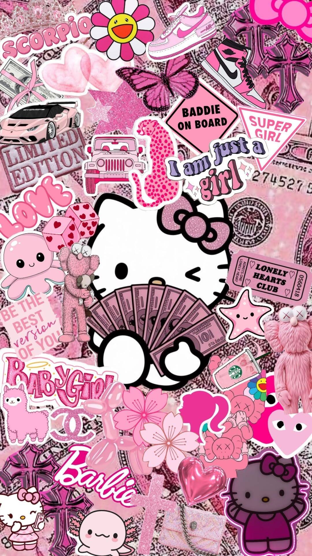 Papel de Parede Baddie Rosa com Hello Kitty para Celular/iPhone