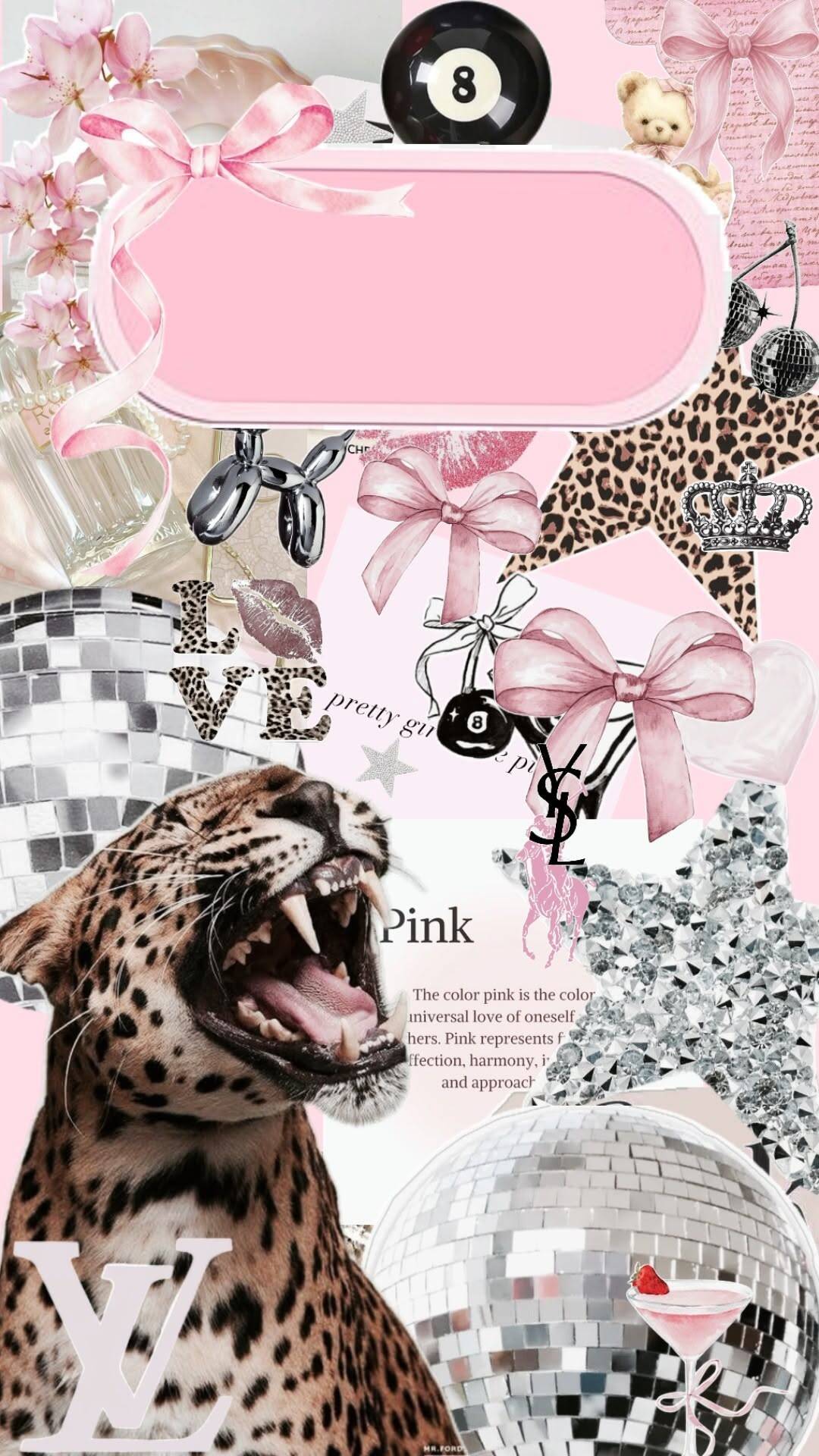 Papel de Parede Baddie Rosa com Leopardo e Disco Ball para Celular