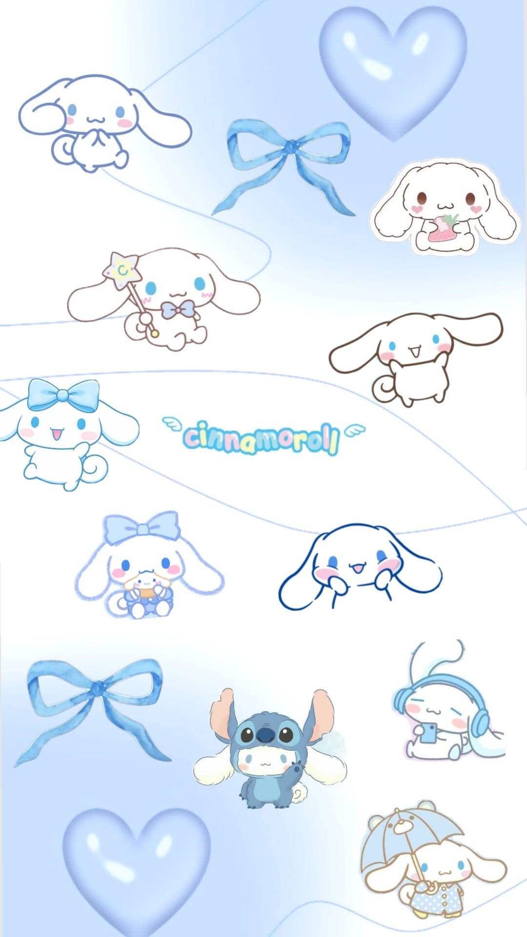 Papel de Parede Cinnamoroll com Laços e Corações para Celular